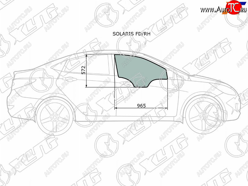 Стекло боковое опускное (Спереди Справа Цвет зеленый) Hyundai Solaris 10-17  Kia Rio 11-17  Hyun SOLARIS FD/RH