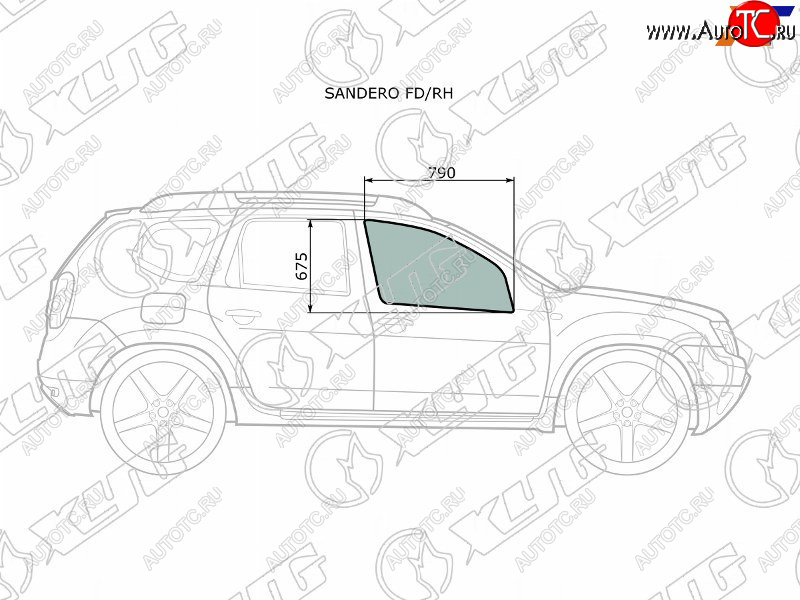 Стекло боковое опускное (Спереди Справа Цвет зеленый) Nissan Terrano 14-22  Renault Duster 10-21 SANDERO FD/RH