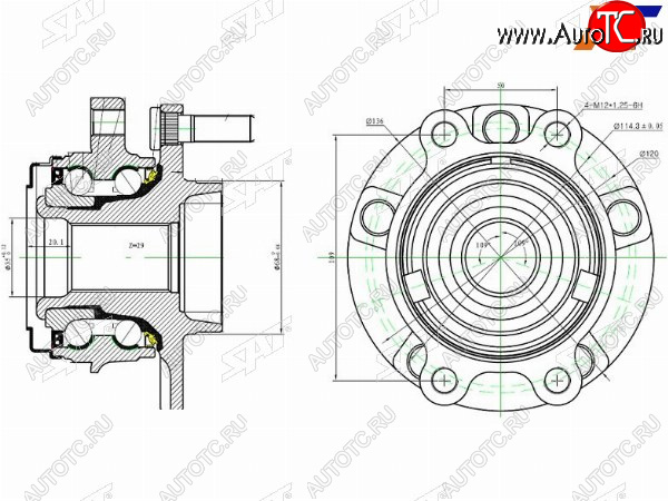 Ступичный узел перед NISSAN TEANA J32(VQ25)TNJ32MURANO TNZ51(QR25) (29 шл.) ST-40202-JP01A