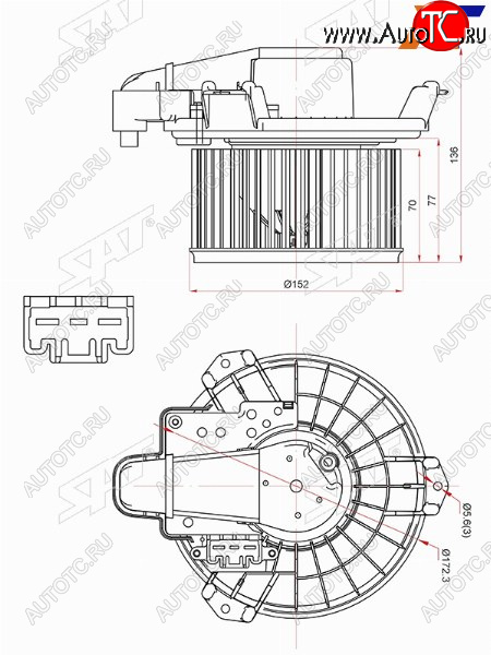 Мотор отопителя салона TOYOTA AURIS 06-/BLADE 06-12/COROLLA 12-/RAV4 05-18/MARK X 07-13/SAI 09-18(RH SAT ST-87103-42070, st8710342070 ST-87103-42070