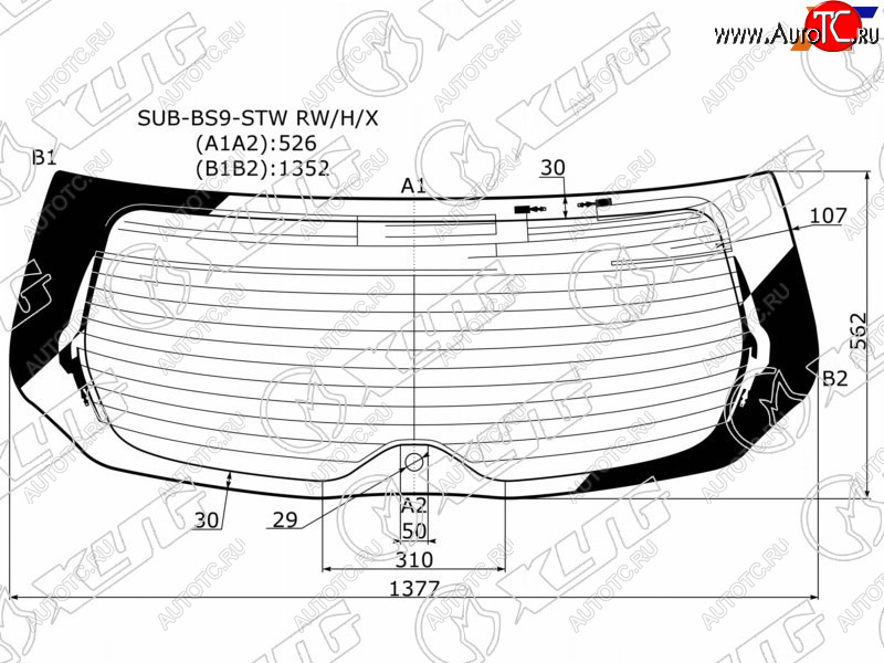 Стекло заднее (Цвет зеленый Обогрев Антенна 5D WGN) Subaru Legacy 15-19  Outback 14-21 SUB-BS9-STW RW/H/X