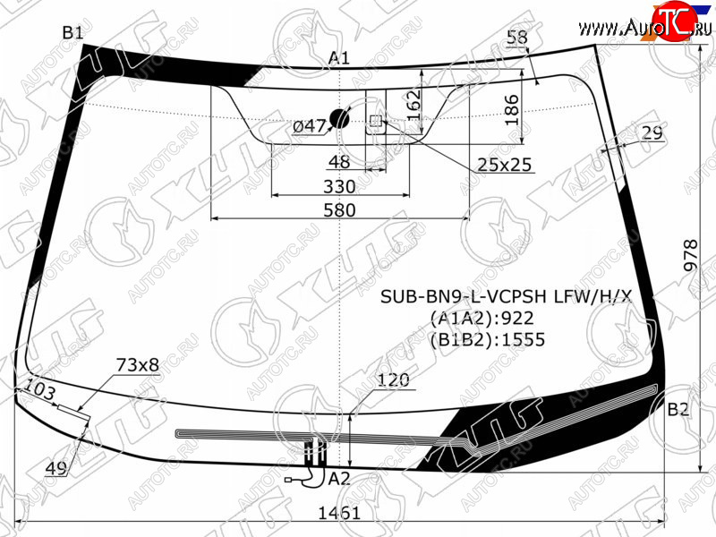 Стекло лобовое (Обогрев щеток Датчик дождя) Subaru Legacy 15-19  Outback 14-21  Legacy B4 14-20 SUB-BN9-L-VCPSH LFW/H/X