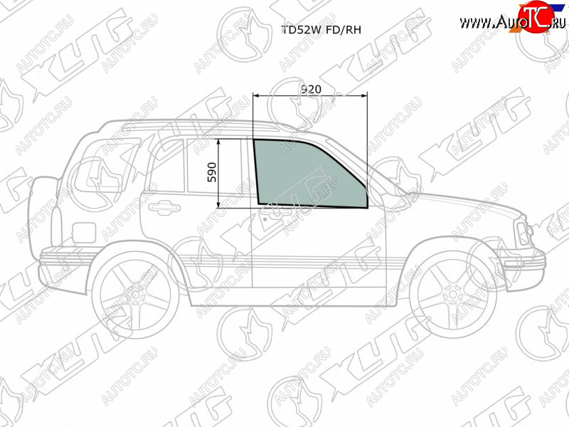 Стекло боковое опускное (Спереди Справа Цвет зеленый) Suzuki Escudo 97-05  Grand Vitara 97-05  C TD52W FD/RH