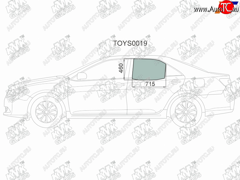 Стекло боковое опускное (Сзади Слева Цвет зеленый) Toyota Camry (XV50) 11-21  Camry USA 11-17     TOYS0019