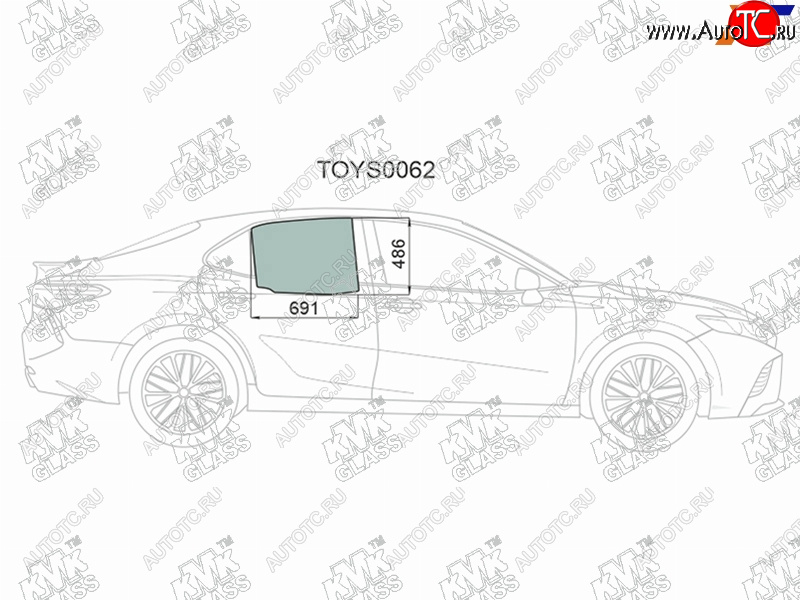 Стекло боковое опускное (Сзади Справа Цвет зеленый) Toyota Camry (XV70) 17-21  Camry UAEUSA 17-2 TOYS0062