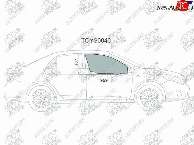 Стекло боковое опускное (Спереди Справа Цвет зеленый) Toyota Corolla (E150) 06-13  Corolla USA (E TOYS0046