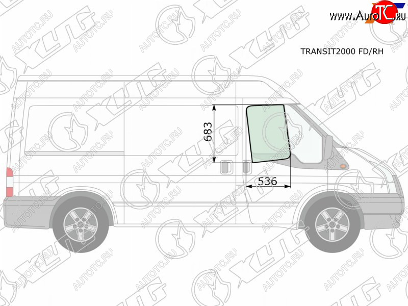 Стекло боковое опускное (Спереди Справа Цвет зеленый) Ford Transit 00-14                           TRANSIT2000 FD/RH