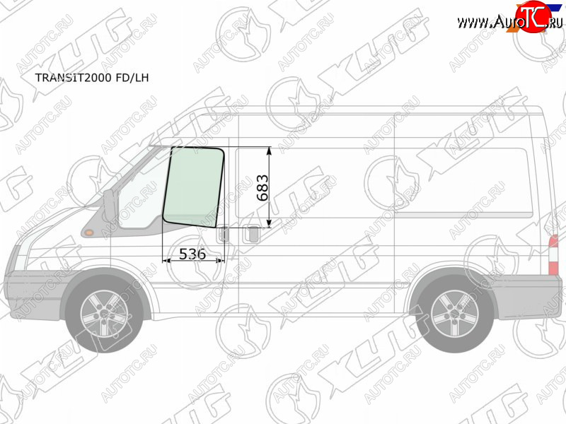 Стекло боковое опускное (Спереди Слева Цвет зеленый) Ford Transit 00-14                            TRANSIT2000 FD/LH