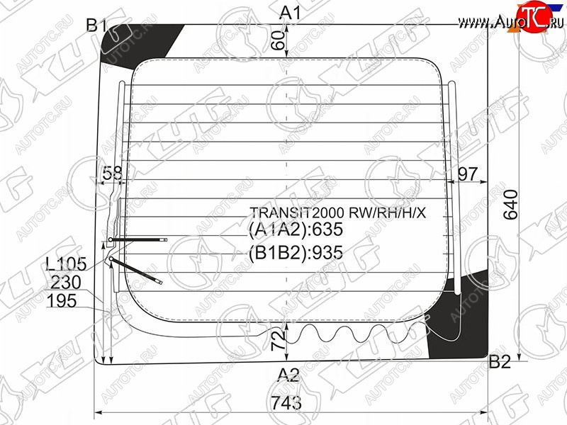 Стекло заднее (Цвет зеленый Обогрев) Ford Transit 00-14 TRANSIT2000 RW/RH/H/X