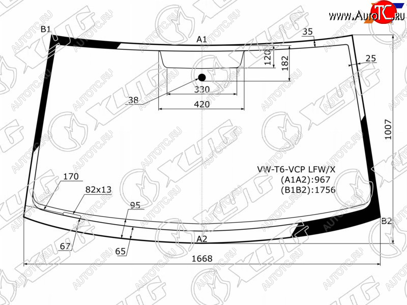 Стекло лобовое Volkswagen Transporter 15-19  California 15-19  Caravelle 15-20                     VW-T6-VCP LFW/X