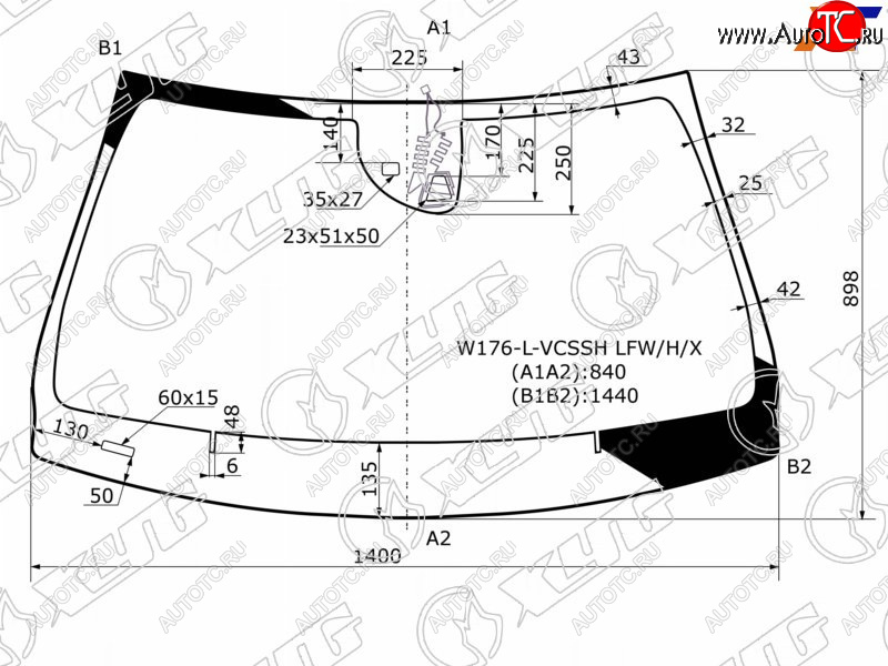 Стекло лобовое (Одна камера Датчик дождя) Mercedes-Benz A-Class 12-18  CLA-Class 13-19  GLA-Class W176-L-VCSSH LFW/H/X