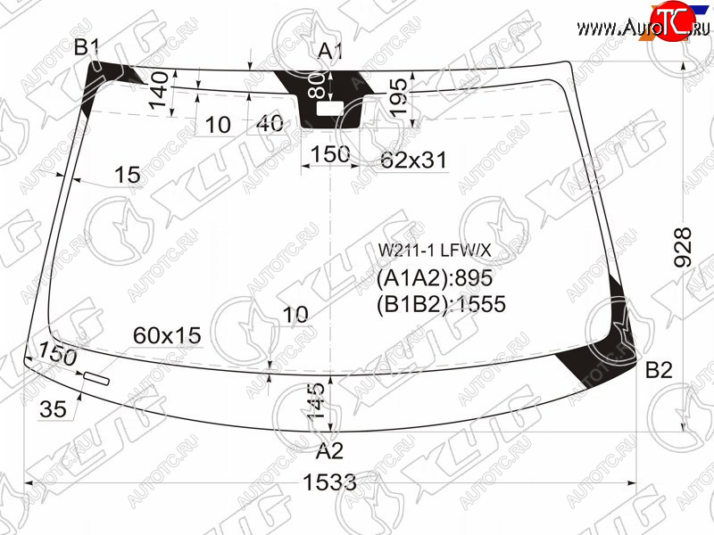 Стекло лобовое (Датчик дождя Панорамная крыша 4D SED5D WGN) Mercedes-Benz E-Class 02-09 W211-1 LFW/X