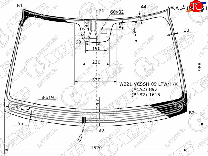 Стекло лобовое (Обогрев щеток Камера Датчик дождя Молдинг) Mercedes-Benz S-Class 09-13 W221-VCSSH-09 LFW/H/X