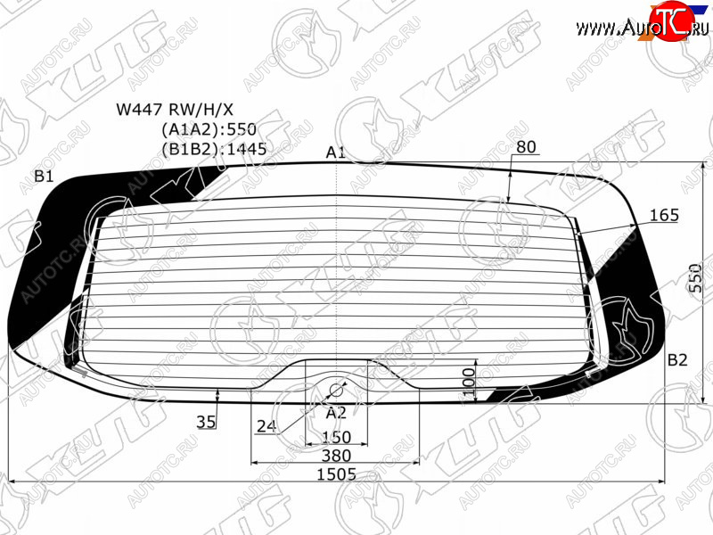 Стекло заднее (Цвет зеленый Обогрев) Mercedes-Benz V-Class 14-20  Vito 14-20 W447 RW/H/X