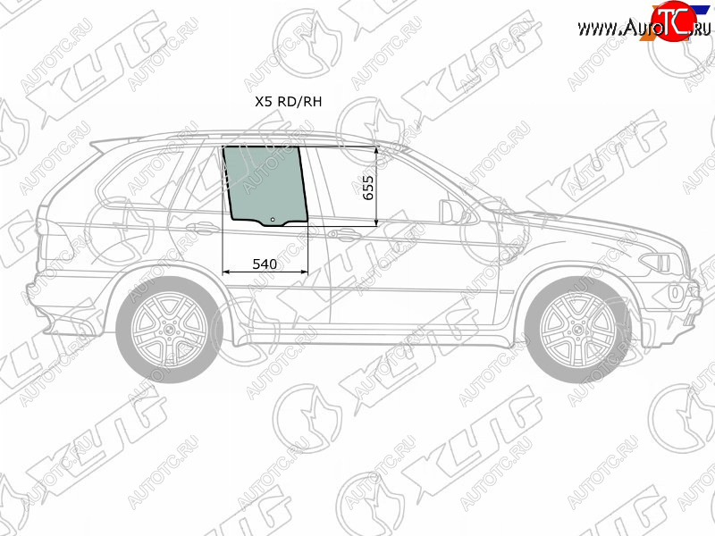 Стекло боковое опускное (Сзади Справа Цвет зеленый) BMW X5 99-06 X5 RD/RH