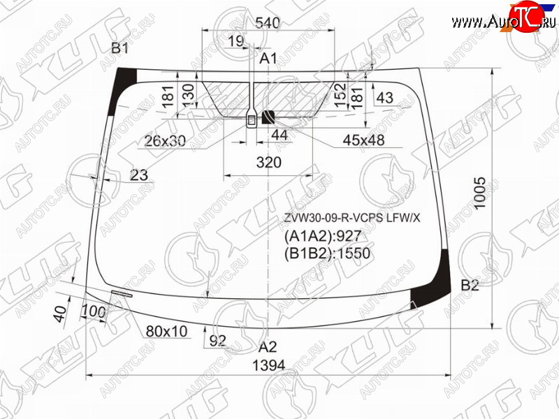 Стекло лобовое (Датчик дождя) Toyota Prius (ZVW30) 09-16  Prius PHV 12-16 ZVW30-09-R-VCPS LFW/X