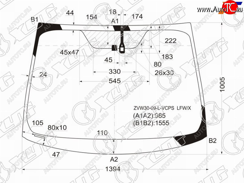 Стекло лобовое (Датчик дождя для Европейского рынка) Toyota Prius (ZVW30) 09-16  Prius PHV 12-16 ZVW30-09-L-VCPS LFW/X