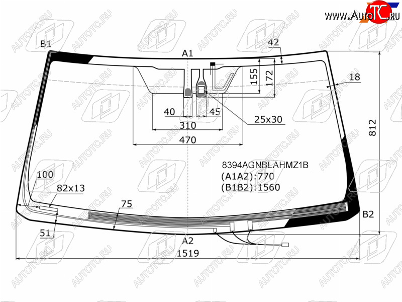 Стекло лобовое (Обогрев щеток Антенна Датчик дождя) Toyota Land Cruiser Prado (J150) 09-17  Lexus 8394AGNBLAHMZ1B