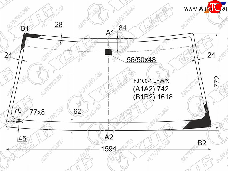 Стекло лобовое Toyota Land Cruiser (J100) 98-07  Lexus LX 98-07  Toyota Land Cruiser Cygnus 98-07 FJ100-1 LFW/X