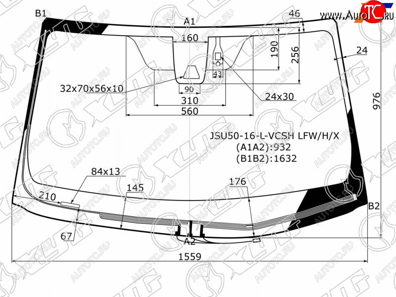 Стекло лобовое (Обогрев щеток Камера Датчик дождя) Toyota Highlander 16-20 JSU50-16-L-VCSH LFW/H/X