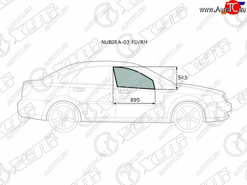 Стекло боковое опускное (Спереди Справа Цвет зеленый) Chevrolet Lacetti 04-13  Daewoo Lacetti 04- NUBIRA-03 FD/RH