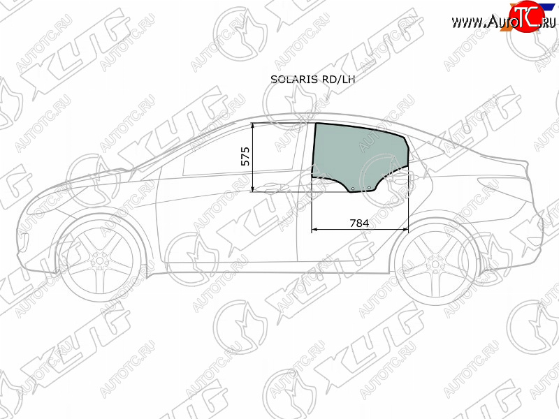 Стекло боковое опускное (Сзади Слева Цвет зеленый) Hyundai Solaris 10-17  Accent 11-17 SOLARIS RD/LH