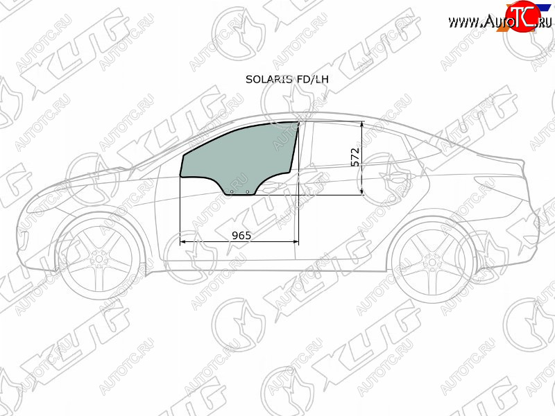 Стекло боковое опускное (Спереди Слева Цвет зеленый) Hyundai Solaris 10-17  Kia Rio 11-17  Hyund SOLARIS FD/LH