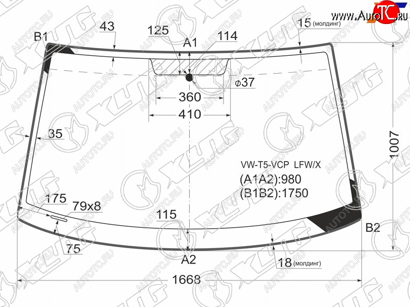 Стекло лобовое (Молдинг) Volkswagen Transporter 03-15  Caravelle 03-15  Multivan 03-15 VW-T5-VCP LFW/X