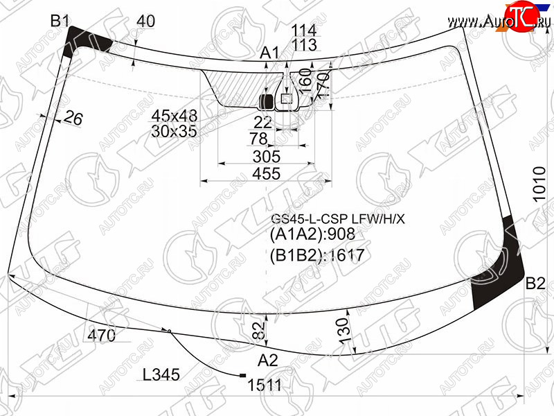 Стекло лобовое (Обогрев щеток Датчик дождя) Mitsubishi Outlander 05-12  Citroen C-Crosser 07-12  GS45-L-CSP LFW/H/X