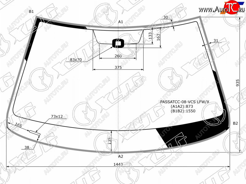 Стекло лобовое (Датчик дождя Молдинг) Volkswagen Passat CC 08-11 PASSATCC-08-VCS LFW/X