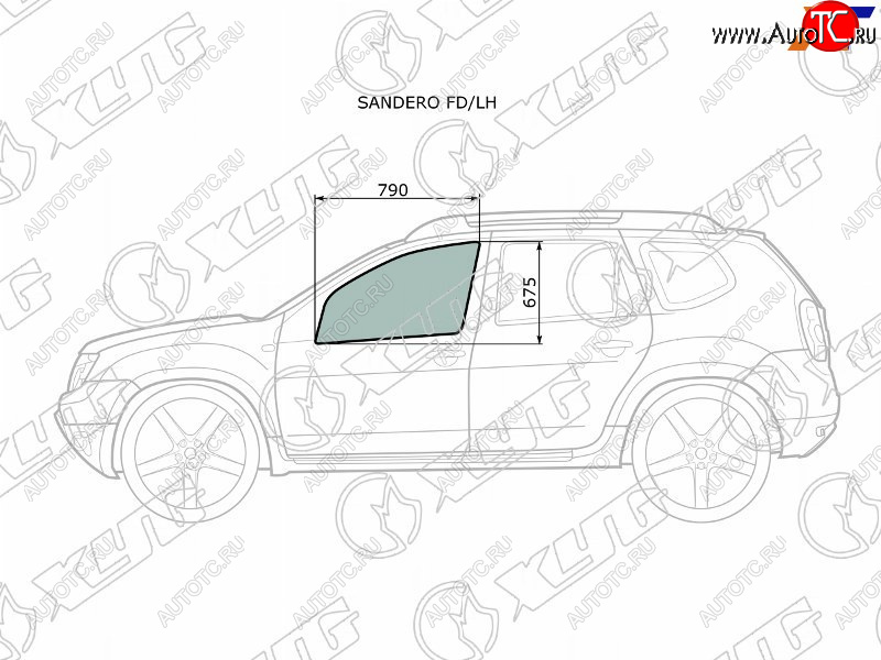 Стекло боковое опускное (Спереди Слева Цвет зеленый) Nissan Terrano 14-22  Renault Duster 10-21  SANDERO FD/LH