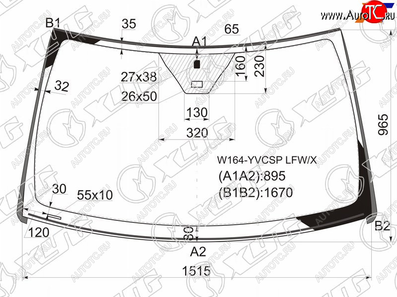 Стекло лобовое (Датчик дождя Молдинг) Mercedes-Benz M-Class 05-11  GL-Class 06-12 W164-YVCSP LFW/X