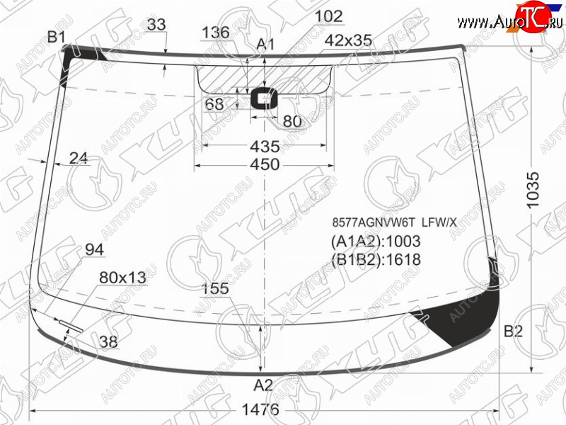 Стекло лобовое (Датчик дождя Молдинг) Volkswagen Touran 06-10 8577AGSMVW6T LFW/X