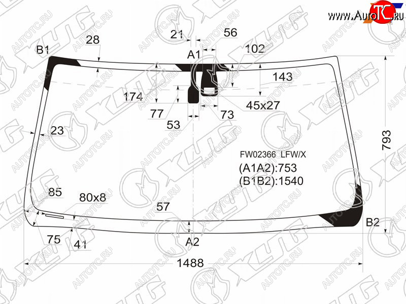 Стекло лобовое (Датчик дождя) Toyota Land Cruiser Prado (J120) 02-07  Lexus GX 02-19 FW02366 LFW/X