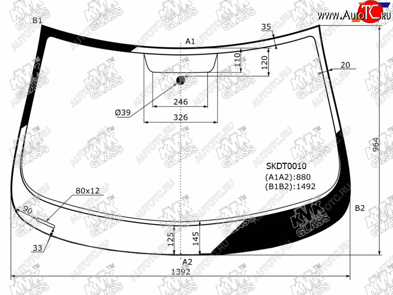 Стекло лобовое Skoda Rapid 12-20  Volkswagen Polo 20-22  Jetta VA3 19-  SEAT Toledo 12-19 SKDT0010