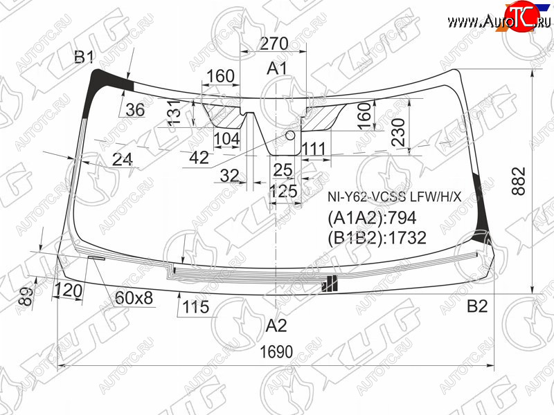 Стекло лобовое (Обогрев щеток Камера Датчик дождя) Infiniti QX56 10-13  Nissan Patrol 10-19  Inf NI-Y62-VCSS LFW/H/X