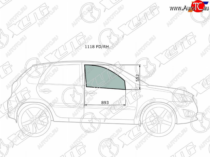 Стекло боковое опускное (Спереди Справа Цвет зеленый) Datsun mi-Do 14-  on-DO 14-19  LADA Granta 1118 FD/RH