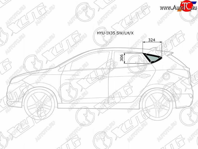 Стекло кузова боковое (не опускное) (Слева Цвет зеленый) Hyundai ix35 09-15  Tucson 09-15          HYU-IX35 SW/LH/X