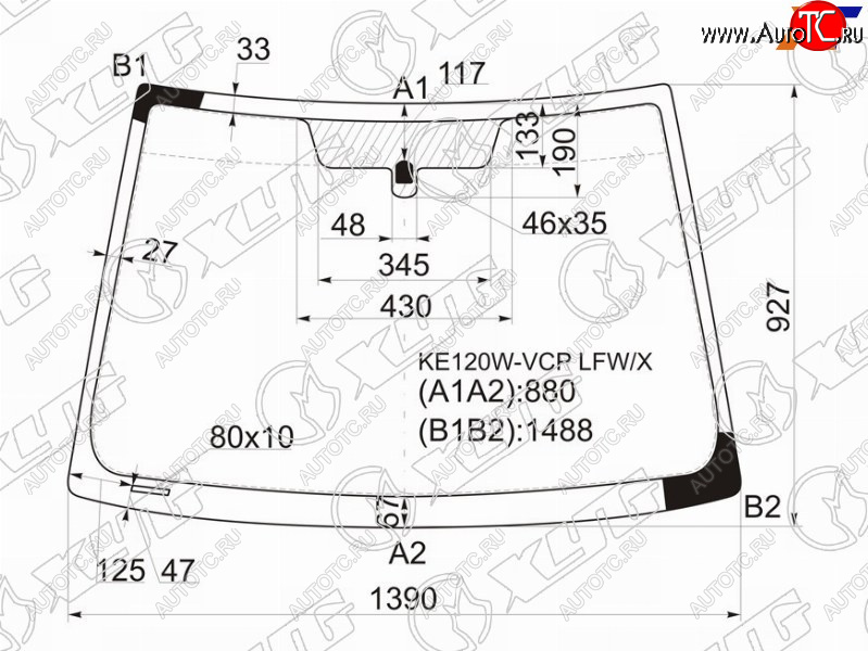 Стекло лобовое Toyota Corolla (E120) 00-07  Corolla Fielder (E120) 00-06  Corolla JPN (E120) 00-07 KE120W-VCP LFW/X