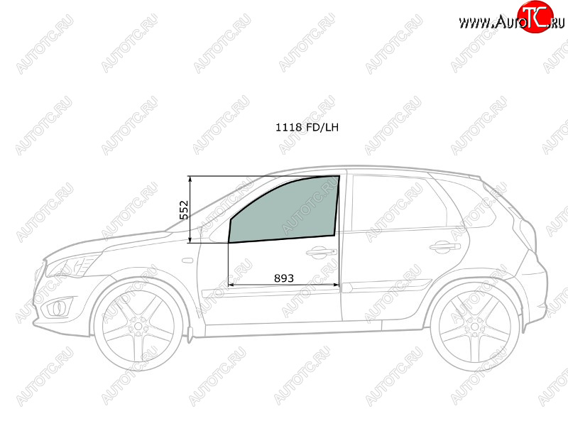 Стекло боковое опускное (Спереди Слева Цвет зеленый) Datsun mi-Do 14-  on-DO 14-19  LADA Granta 1118 FD/LH