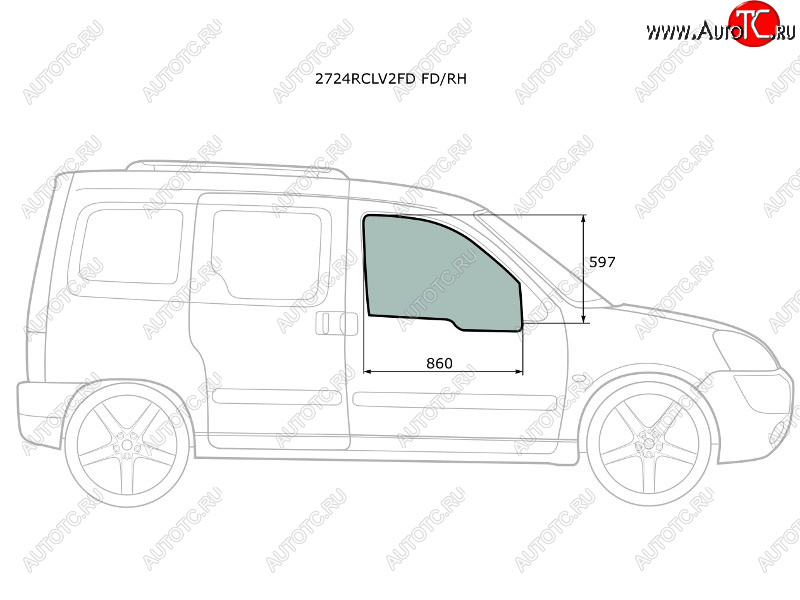 Стекло боковое опускное (Спереди Справа Цвет зеленый) Citroen Berlingo 96-12  Peugeot Partner 96- 2724RCLV2FD FD/RH