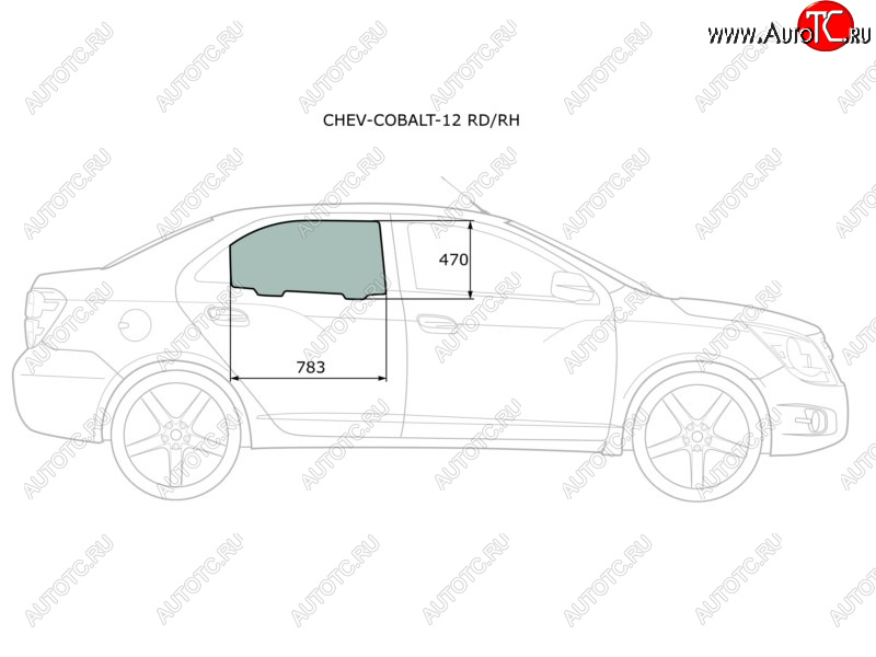 Стекло боковое опускное (Сзади Справа Цвет зеленый) Chevrolet Cobalt 13-  Ravon R4 16-            CHEV-COBALT-12 RD/RH