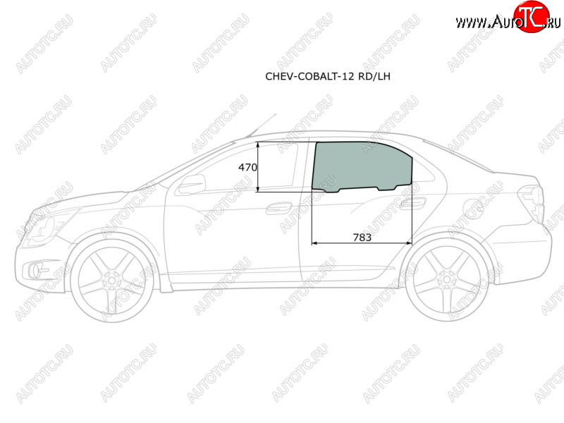 Стекло боковое опускное (Сзади Слева Цвет зеленый) Chevrolet Cobalt 13-  Ravon R4 16- CHEV-COBALT-12 RD/LH