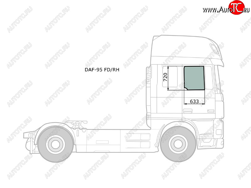 Стекло боковое опускное (Спереди Справа Цвет зеленый) Daf 95 88-08  XF 06-12 DAF-95 FD/RH