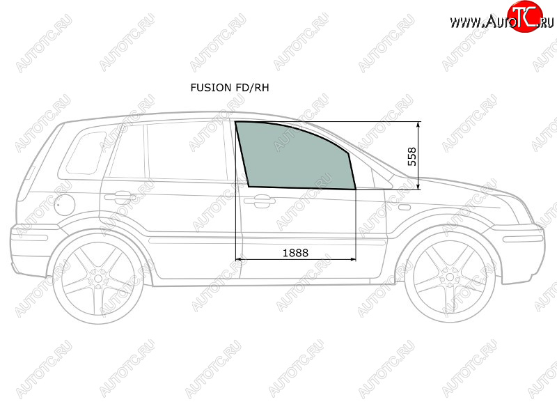 Стекло боковое опускное (Спереди Справа Цвет зеленый) Ford Fusion 02-12 FUSION FD/RH