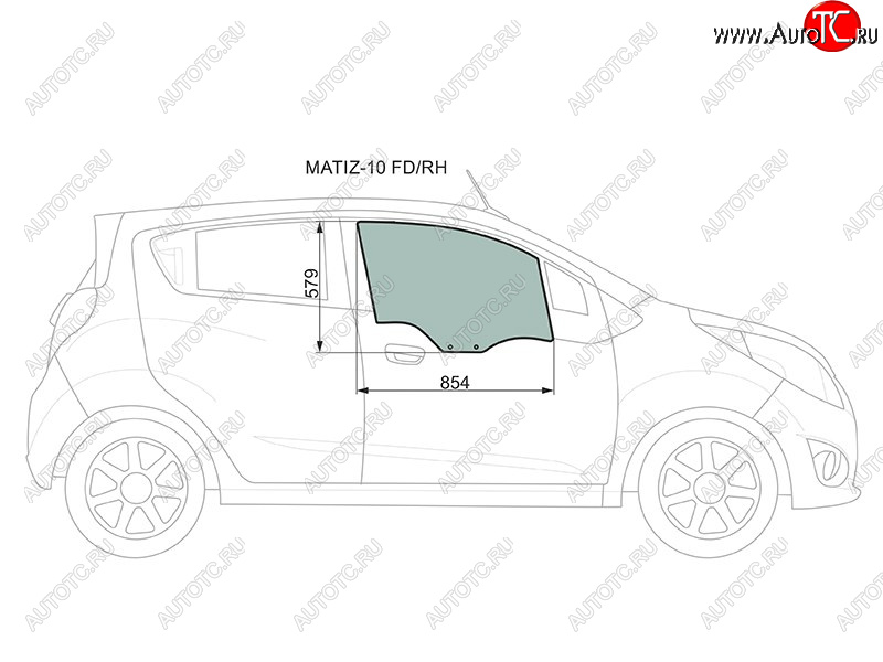 Стекло боковое опускное (Спереди Справа Цвет зеленый) Chevrolet Spark 10-22  Daewoo Matiz 09-11  MATIZ-10 FD/RH