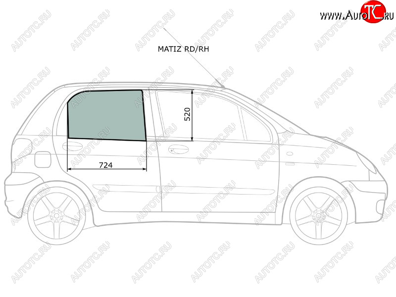 Стекло боковое опускное (Сзади Справа Цвет зеленый) Daewoo Matiz 97-15                             MATIZ RD/RH