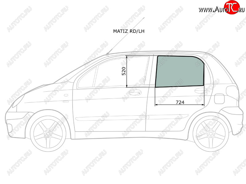 Стекло боковое опускное (Сзади Слева Цвет зеленый) Chevrolet Matiz 04-05  Daewoo Matiz 97-15 MATIZ RD/LH