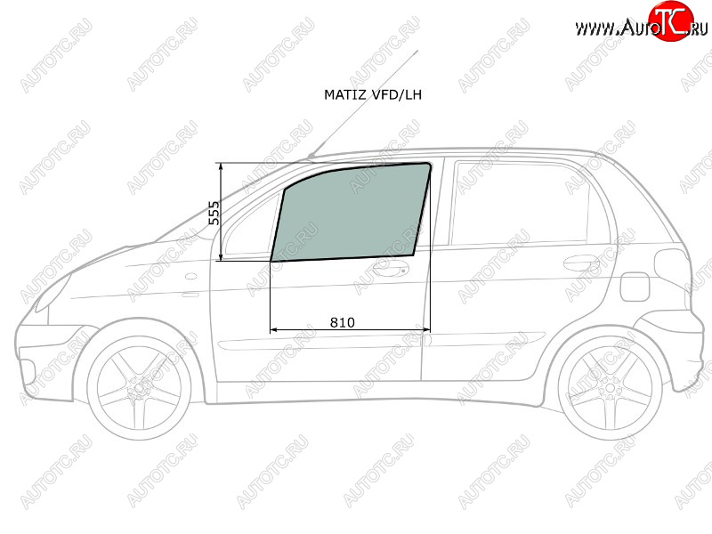 Стекло боковое опускное (Спереди Слева Цвет зеленый) Daewoo Matiz 97-15                            MATIZ VFD/LH