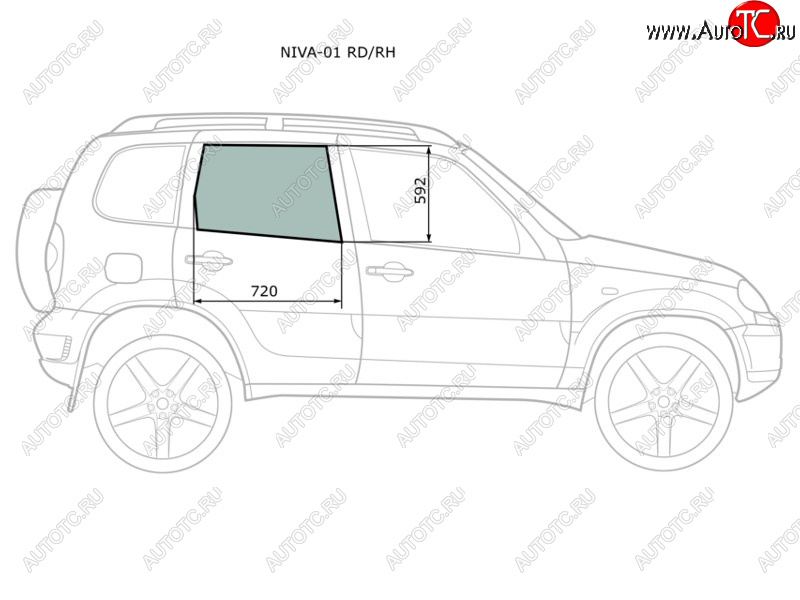 Стекло боковое опускное (Сзади Справа Цвет зеленый) Chevrolet Niva 98-  LADA Niva Travel 21- NIVA-01 RD/RH